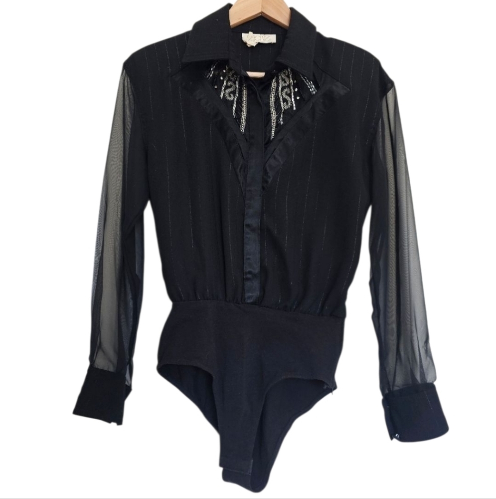 🖤 Cache Black Sheer Sleeve Bodysuit – Size S